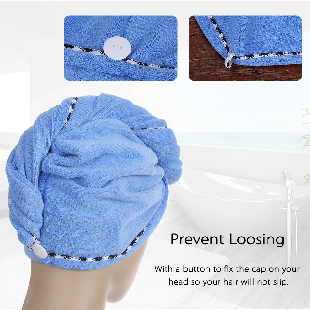 2 упаковки, женское полотенце из микрофибры для сушки волос, быстросохнущее полотенце для ванной и душа, водопоглощающее полотенце, тюрбан, салонное полотенце с кнопкой