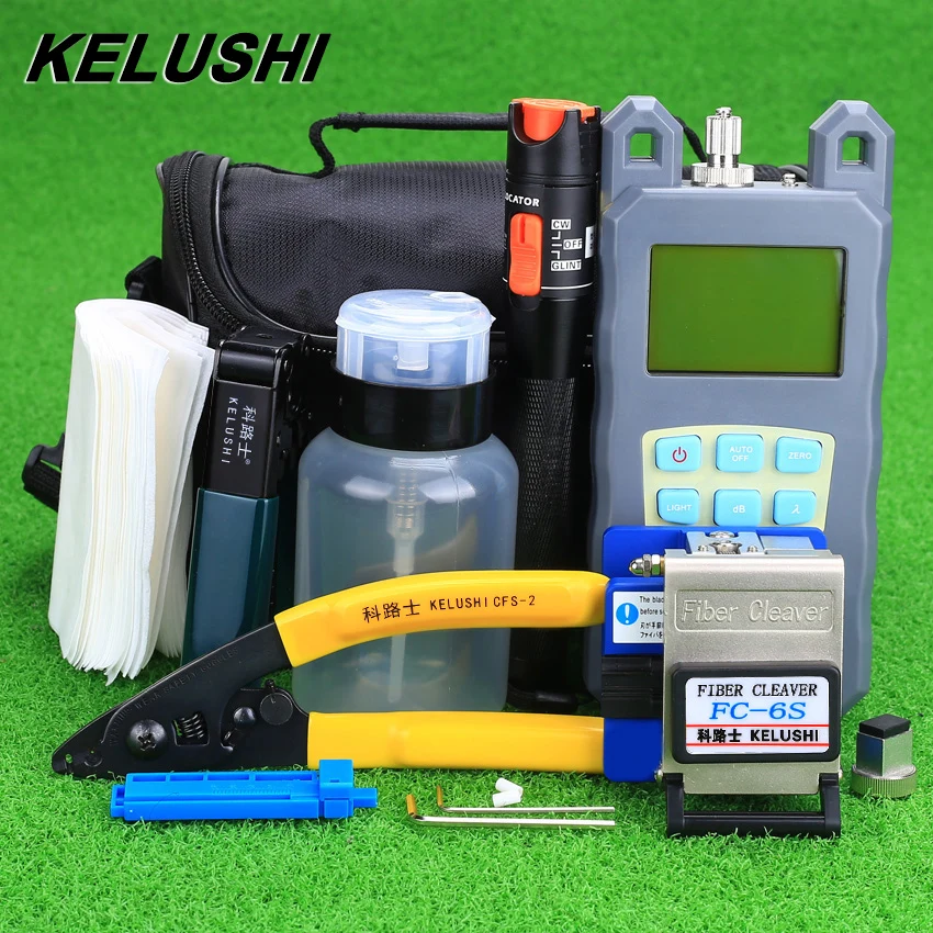KELUSHI 19pcs/Set  FTTH Tool Kit with FC-6S Fiber Cleaver and Optical Power Meter 10mW Visual Fault Locator Optic Stripper