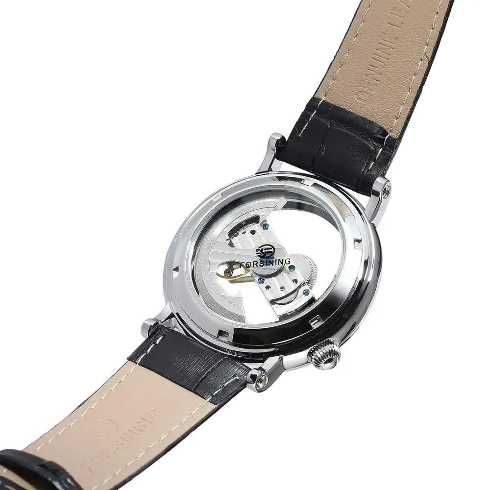 Forsining, роскошный дизайн, прозрачный чехол, коричневый кожаный ремешок, мужские часы, Топ бренд, Роскошные автоматические скелетные наручные часы