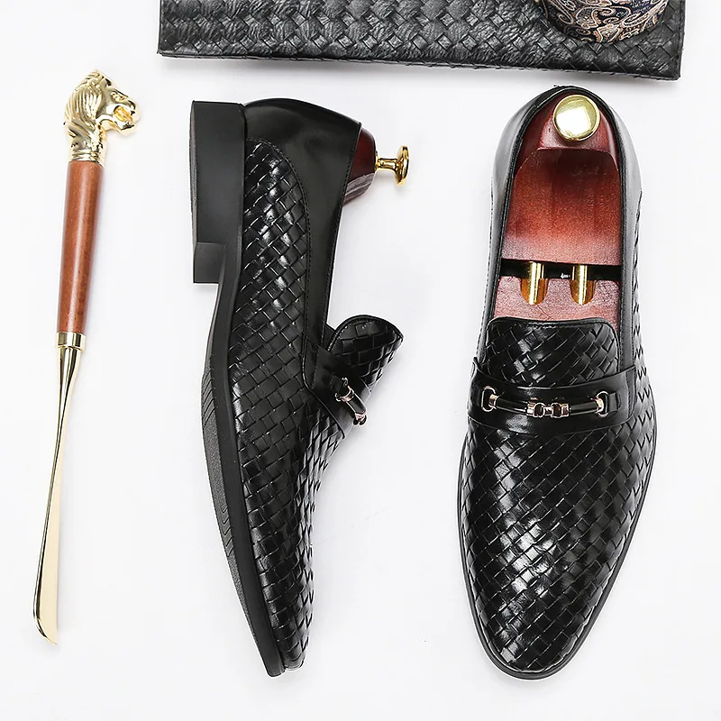 

Slip-on Weaving Love MEN'S SHOES Full-grain Leather British-Style Casual Genuine Leather MEN'S Leather Shoes