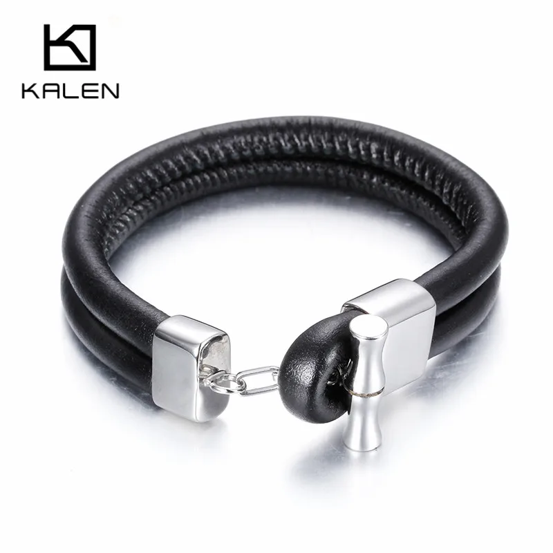 Мужской кожаный браслет Мода 21 см нержавеющая сталь Бразилия Серебро бамбук Шарм персонализированный браслет аксессуары в стиле панк