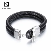 Мужской кожаный браслет Мода 21 см нержавеющая сталь Бразилия Серебро бамбук Шарм персонализированный браслет аксессуары в стиле панк