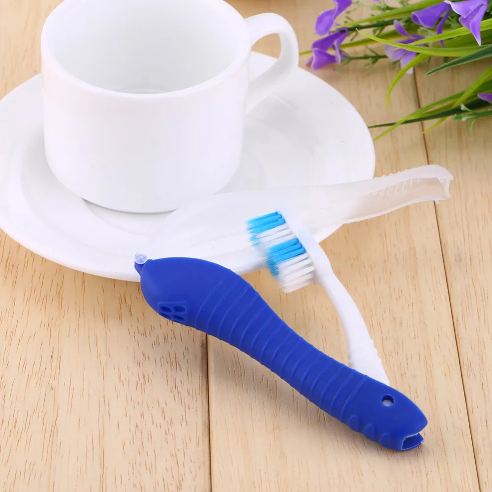 Темно-синяя Складная зубная щетка, компактная складная зубная щетка для кемпинга, пеших прогулок на открытом воздухе, легко брать для взрослых, инструмент для чистки зубов