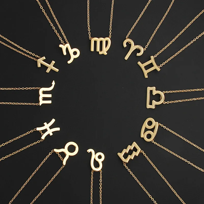 

Female Elegant Star Zodiac Sign 12 Constellation Necklaces Pendants Charm Gold Chain Choker Necklaces for Women Jewelry Gift