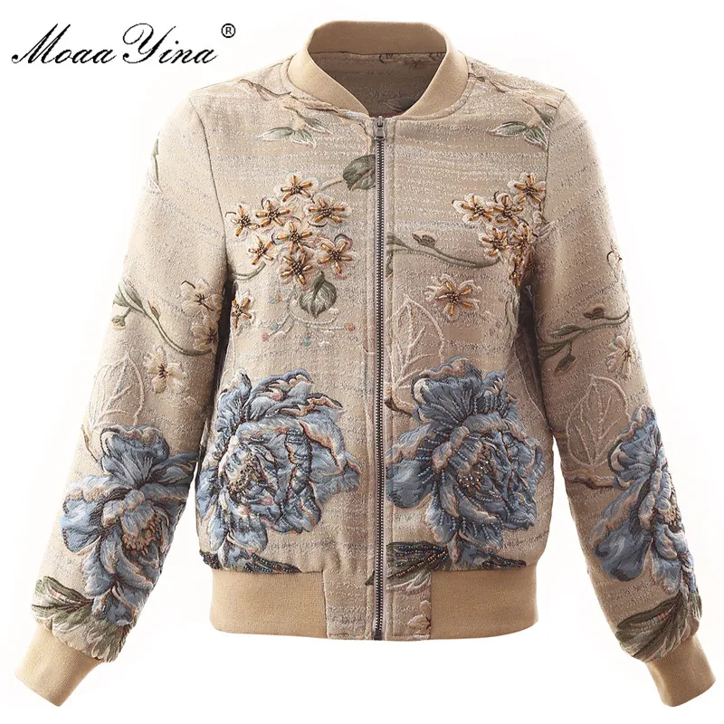 

MoaaYina High Quality Fashion Jacket jacket Autumn Women Floral Beading Elegant Short Jacket jacket