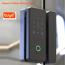 Tuya-cerradura inteligente para puerta de vidrio y madera, dispositivo de cierre biométrico con huella dactilar, electrónica, Digital, sin taladros