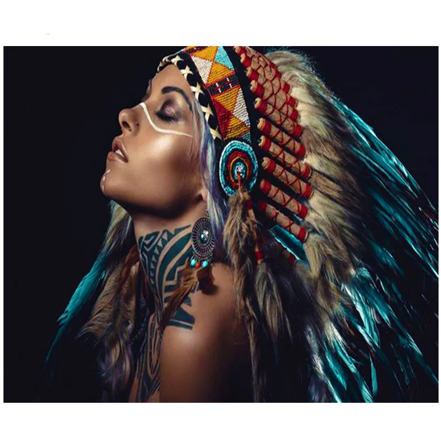 Tribal indian woman 5D Diamond Painting Full Square Round Embroidery Rhinestones Pictures Mosaic E1004 | Дом и сад