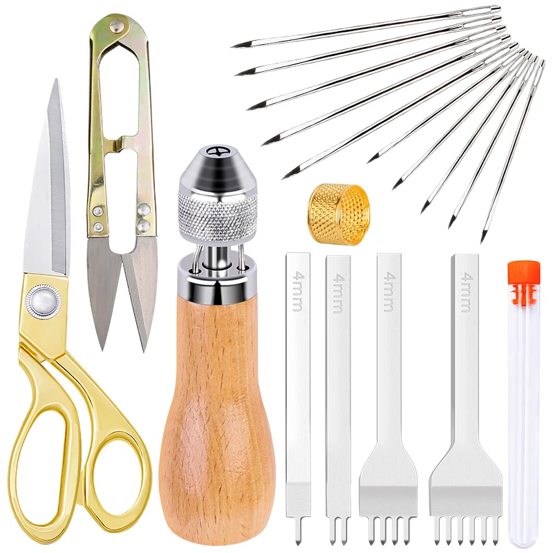 

IMZAY Leathercraft Tool Sets With Leather Punch Edge Stitching Groover Tool Leather Needles Tailor Scissors DIY Tool Accessories