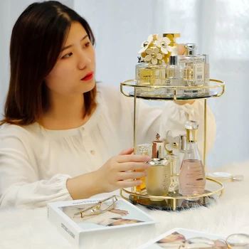 

New Arrival gold stainless 360 degrees spinning perfume bottle storage box multifunctional spinning perfume bottles storage box