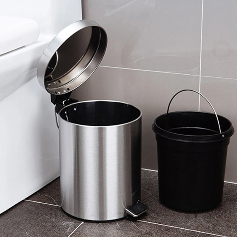 

Hot Sale 8L Bathroom Trash Can Round Step Foot Pedal Dustbin Bucket With Lid Desktop Toilet Kitchen Car Bucket Garbage Can