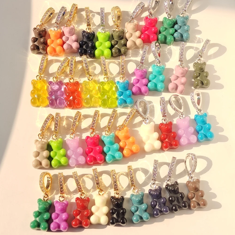 HUANZHI 2021 New Zircon Crystal Color Resin Teddy Bear Pendants Necklaces For Women Heart Gold Choker Necklace Jewelry Travel | Украшения и