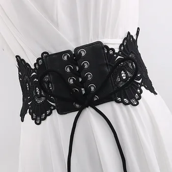 

2020 High Fashion Solid Wide Belt Stylish Lace Belt Leather Corset Belt Waistband New Design Belts For Women Female Tide ZK814