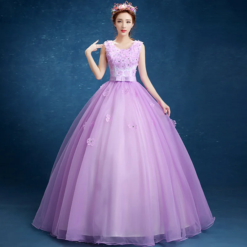 Новинка, Роскошные вечерние платья с объемными цветочными аппликациями 15 Anos, винтажные Бальные платья, фиолетовое бальное платье