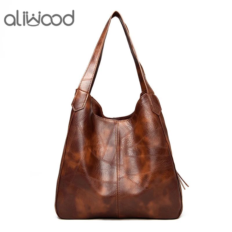 

aliwood Retro Leather Women bag Tote Simple Shoulder Bags Large Capacity Casual Multi-layer Women's Handbags Bolsas Feminina Sac