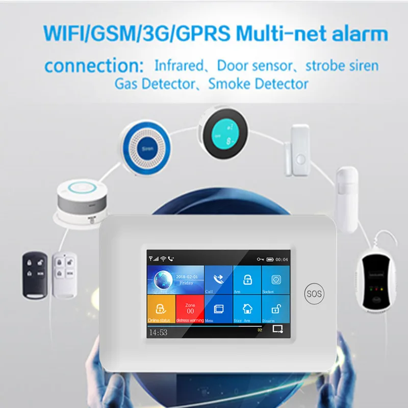 RF433Mhz WIFI GSM Беспроводная система охранной сигнализации DIY 4 3 дюймовый сенсорный