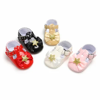 

Baby Girl Shoes Newborn Toddler Soft Anti-slip Sole Bowknot Gold Star PVC Solid Infant First Walkers Party Baby Crib Moccasins