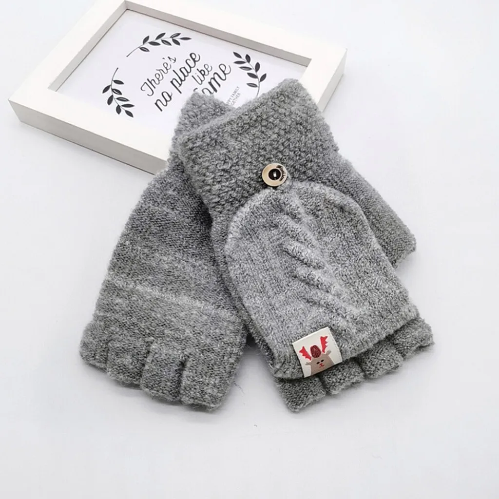 Baby Winter Gloves Child Kids Girl Boys 2-8 Years Half Finger Flip Cover Gloves Boy Warm Children Mittens Knitted Gloves