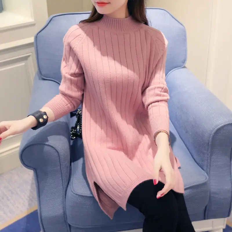 

spring/autumn women sweaters computer knitted loose sweates pullover women high elastc clothing mid-long split sweaters one size