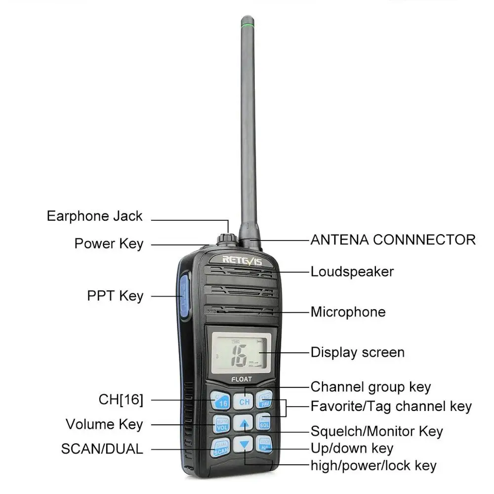 RETEVIS RT55 профессиональная морская радиостанция диапазона VHF поплавок Walkie Talkie Водонепроницаемый двухстороннее радио NOAA оповещение о погоде 5 Вт Морской VHF радио