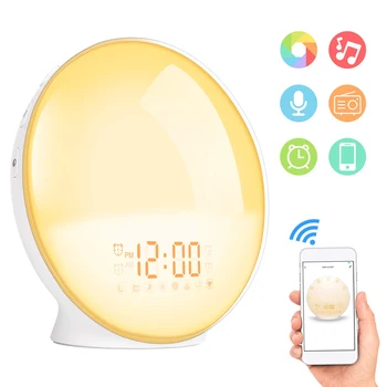 

Wifi Control Alarm Clock APP Voice Control Alarm Clock Adjustable Digital Snooze Nature Night Light Smart Home LED Colorful Lamp