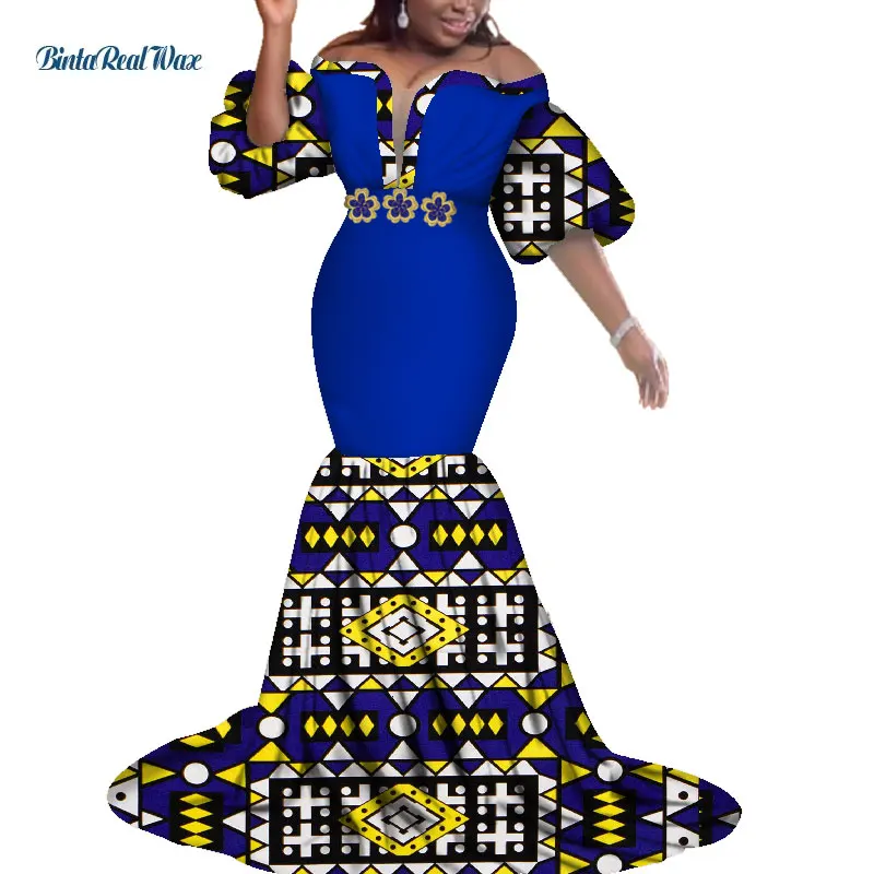 Африканский принт платья для женщин Базен Riche африканская одежда аппликация длинное Русалка вечернее платье Дашики африканская одежда WY3623 - Цвет: 14
