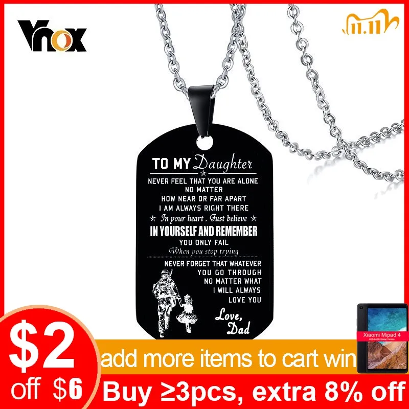 Vnox Men's Black Stainless Steel ID Necklaces Engraved Customize Info Tag Pendant Gifts for DAD Jewelry Dropshipping afbeelding