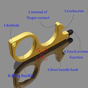 

3Pcs Hygiene Hand Non Contact Door Opener Portable Antimicrobial Touch Screen Elevator Tool Multifun Keychain Corkscrew