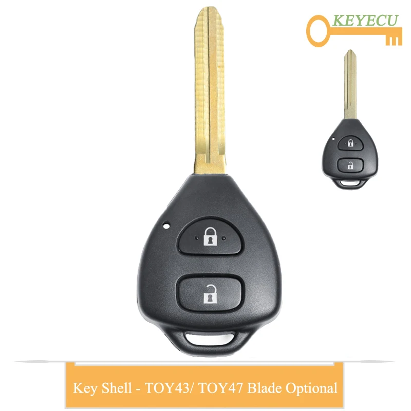 

KEYECU Remote Control Car Key Shell Case Cover for Toyota Corolla RAV4 Camry Auris, Fob 2 Buttons With TOY43/ TOY47 Uncut Blade