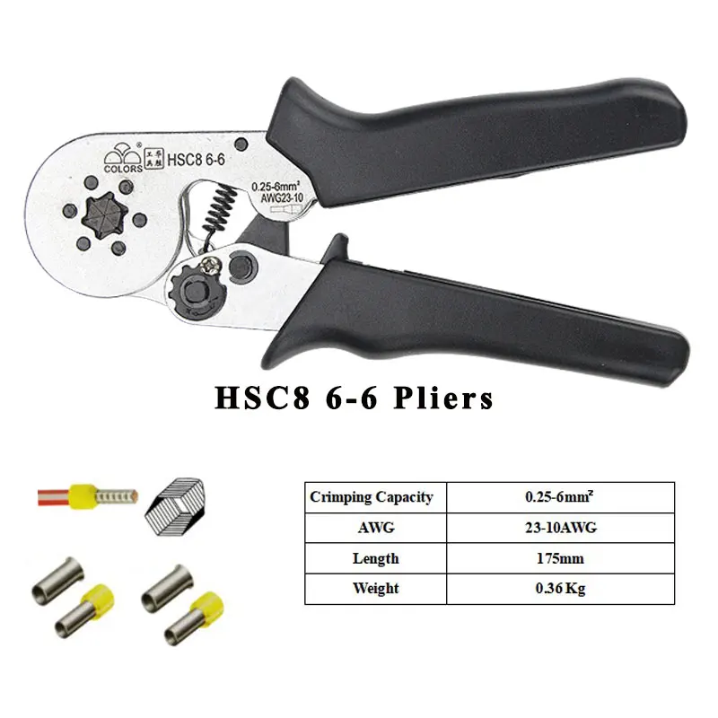 HSC8 6-6 Трубчатые обжимные инструменты Мини Электрические плоскогубцы HSC8 10S 0,25-10mm2 23-7AWG 6-4A/6-6A 0,25-6mm2 высокоточные наборы зажимов - Цвет: HSC8 6-6