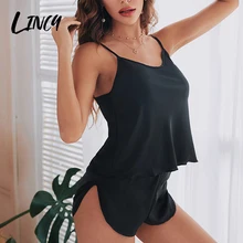 Solid Color Women's Pajamas Sets Camisole Top Shorts Sleepwear Suit Soft Imitation Silk Home Clothes Set Woman 2 Pieces Pyjama