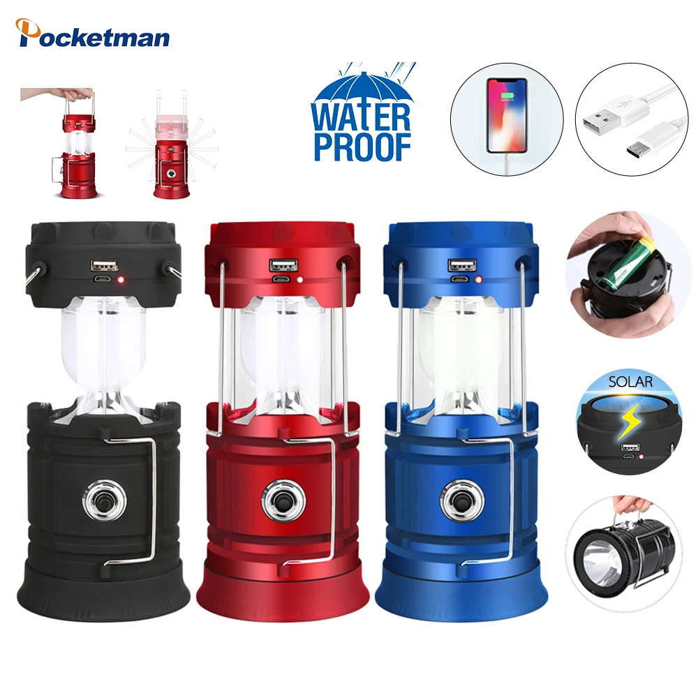 

LED Bright Lantern Light Portable Solar Power Tent Led Lamp Rechargeable Collapsible Emergency Hang Portable Emergency Light
