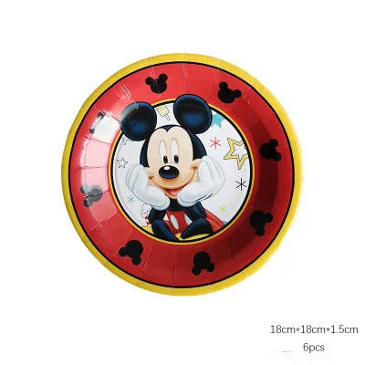Disney Микки Мышь тема посуда детские, для малышей на день рождения украшения, товары для вечеринки Семья друг одноразовая посуда Вечерние - Цвет: 6pcs Plates