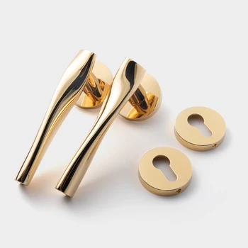 

Simple Door Lock for Solid Wood Interior Doors Modern Golden/Black Interior Bedroom Door Handle Pull Set / 2 Colors