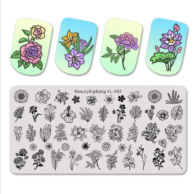 Штамповочные пластины для дизайна ногтей, для лица, цветок, животные, единорог, геометрическое изображение, нержавеющая сталь, прямоугольные шаблонные штампы для ногтей, пластины