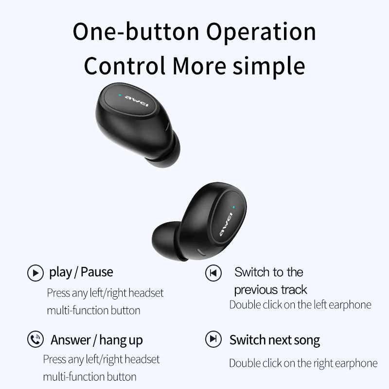 AWEI T16 Mini TWS In Ear беспроводные Bluetooth наушники водонепроницаемые с двойным