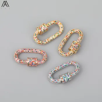 

5pcs/Lot 16x28mm Zirconia Paved Oval Screw Clasps,CZ Lock Carabiner Clasps Charms,Pendant Connecter Clasps Charms FH-222AMBD.E