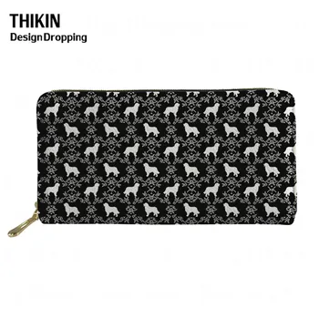 

THIKIN Cute Dogs Black and White Printing Leather Wallet Women Small Long Cash Purse Money Phone Bag Capacity Travel Wallets