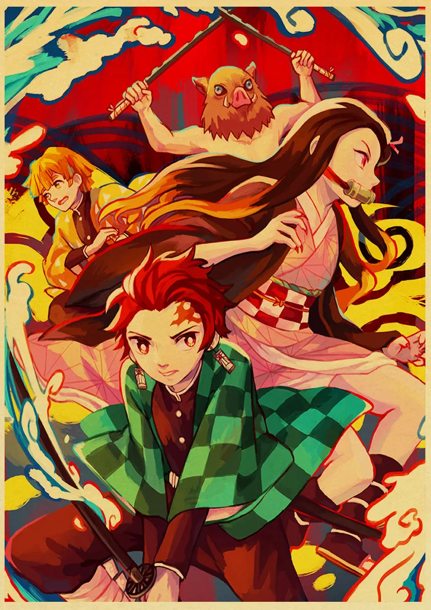 Demon Slayer: Kimetsu no Yaiba Tanjirou Nezuko аниме плакат крафт-бумага винтажные Плакаты для дома художественные наклейки на стену