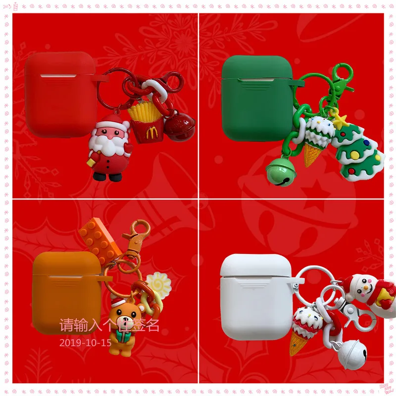 

For Air pods Case Soft Silicone Merry Christmas Cover Cute Earphone Headphone Case for Airpods Accessories Bag Box Key chain Toy