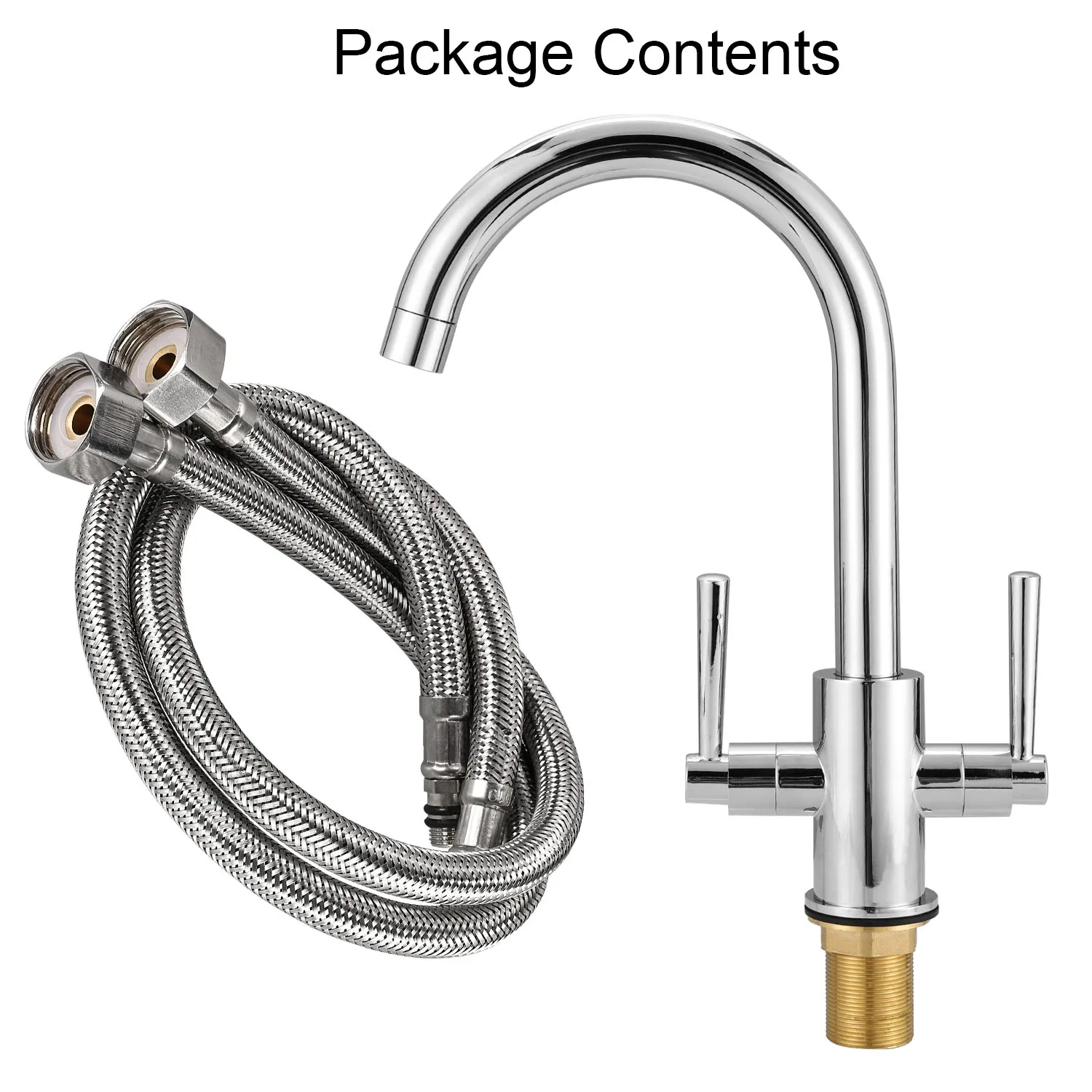  Set Modern Kitchen Sink Mixer Taps Handle Swivel Spout Dual Lever Faucet Mounting Accessories Fauce - 4000602031393