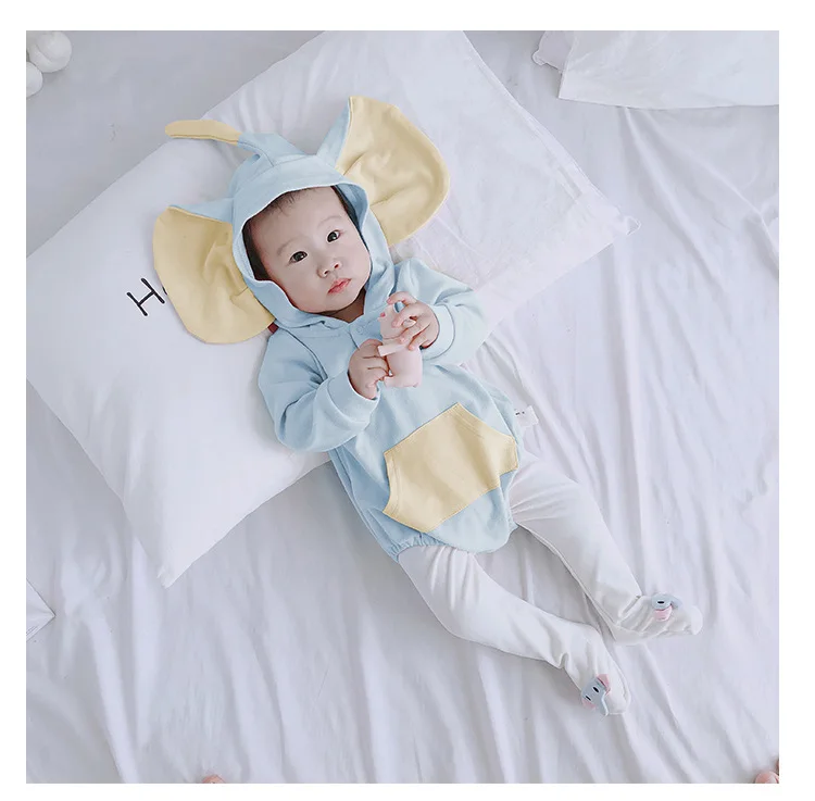 Новая осенняя одежда для маленьких девочек с рисунком слона, roupa infantil, корейские боди с длинными рукавами + леггинсы + шапка, Roupas De Bebe