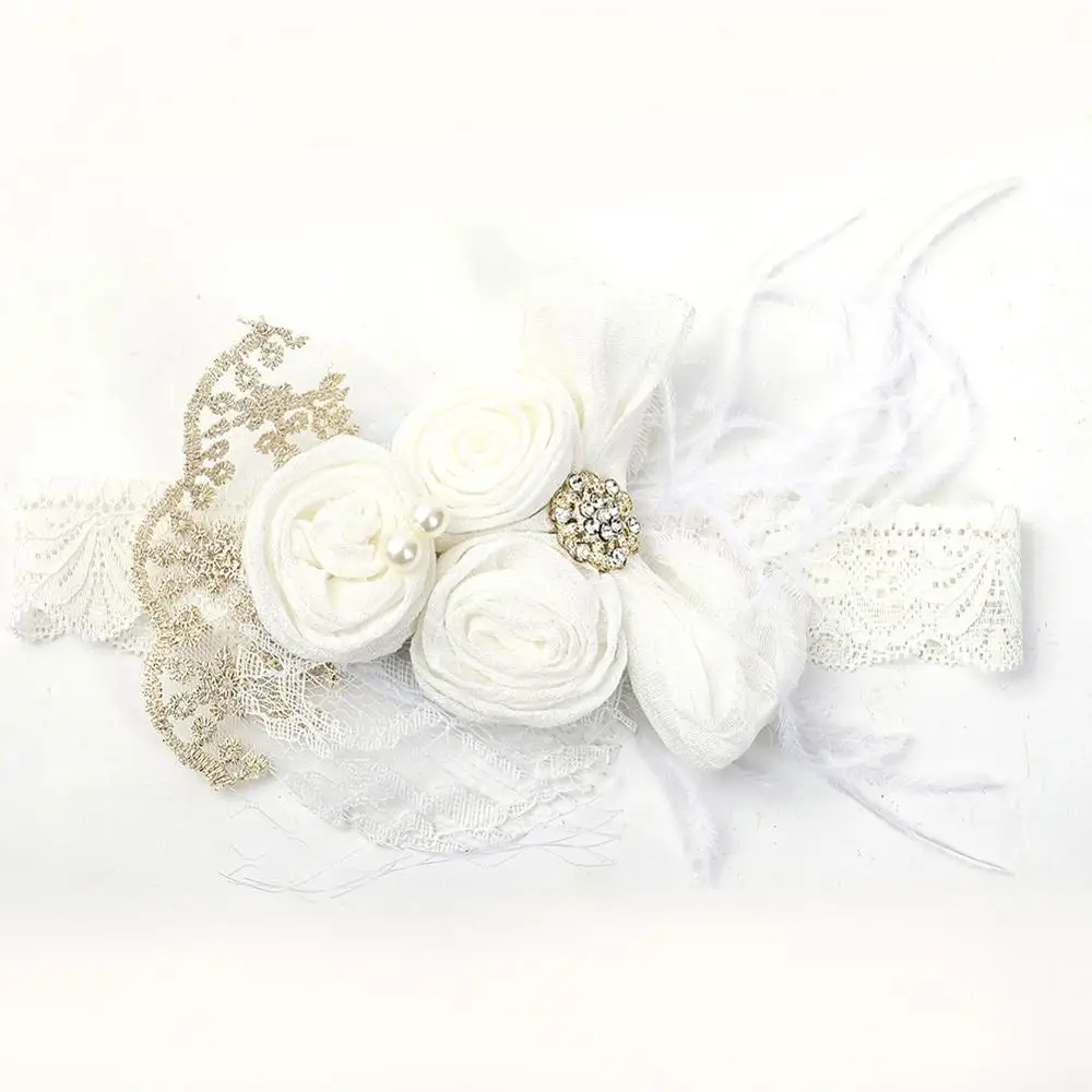 Satin Flower Feather Baby Headband White Lace Rhinestone Pearl Princess Girls Hair Band Vintage Fashion Newborn Accessories hair accessories hair bands hair headband accessories baby headband set