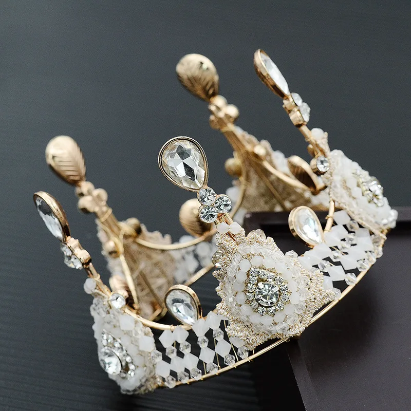 

Trendy Cake Decoration Round Crown Retro Lace Tiara Birthday Headwear Handmade Beaded Queen Hair Accessory Personalized Headwear