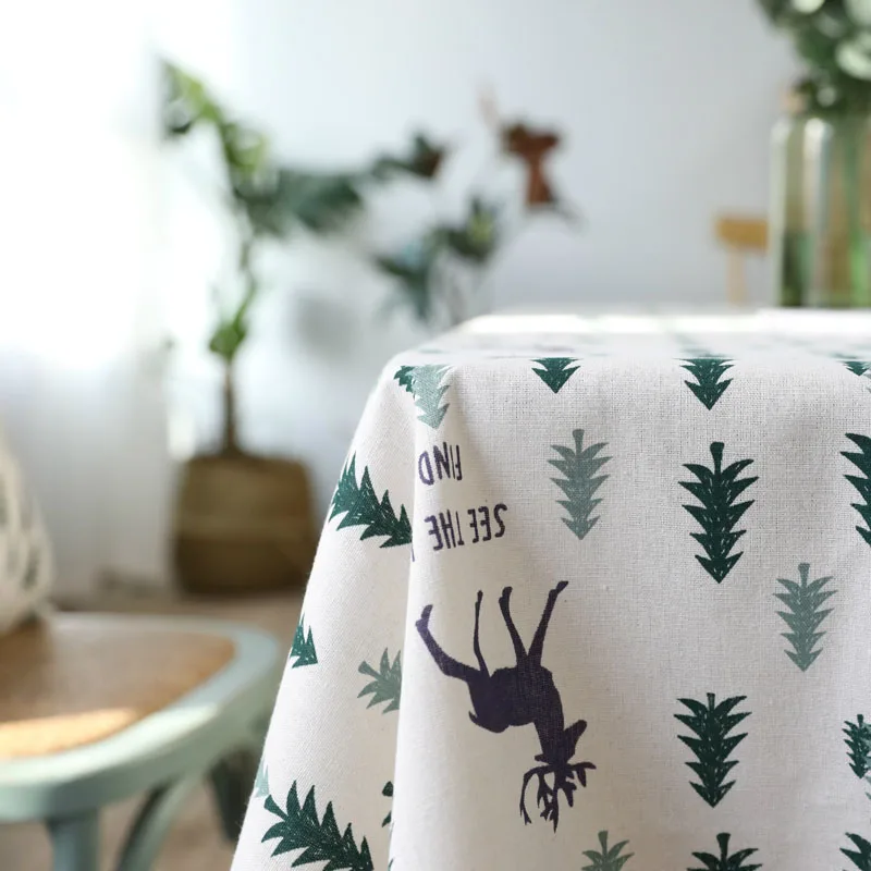 Christmas Tablecloth Tree and Deer Linen Cotton Fresh Table Cloth New Korean Style Toalha De Mesa | Дом и сад