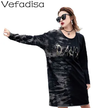 

Vefadisa Spring Black Mini Women Dress 2020 O-Neck Long Sleeve Pullover Dress Loose Letter Print Streetwear Dress QYF1851