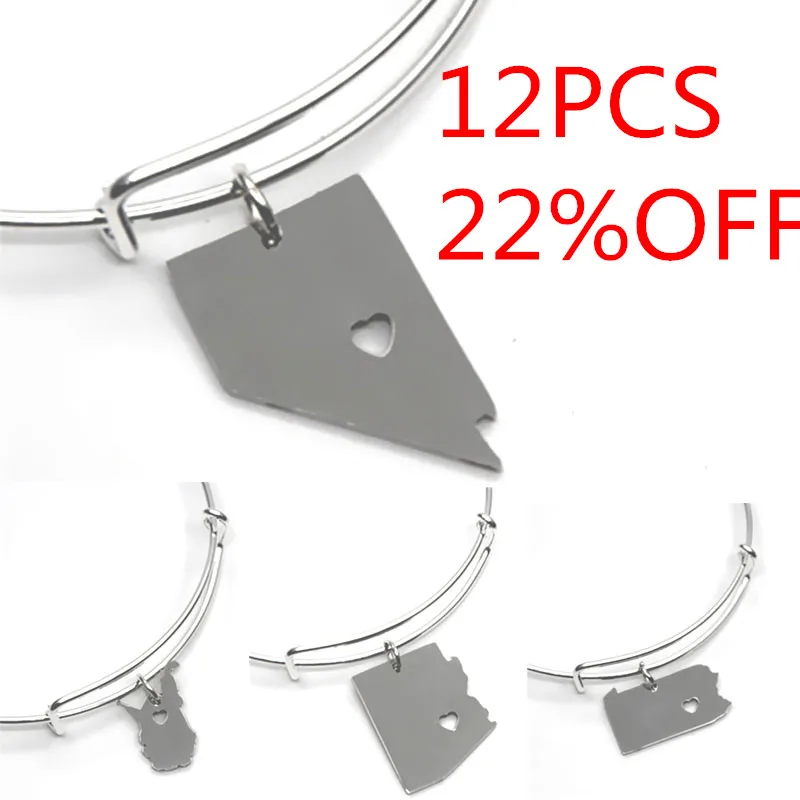 Браслет серебристого цвета с картой штата США Аризона Техас Нью-Флорида Хэмпшир