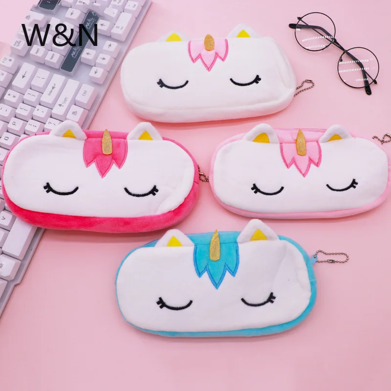 Милый пенал с единорогом школьные Пеналы сумка канцелярские плюшевые Kawaii для
