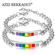 AZIZ BEKKAOUI, настраиваемый именной браслет для мужчин и женщин, браслет из нержавеющей стали, титановая сталь, пара браслетов, Женские Ювелирные изделия, подарок