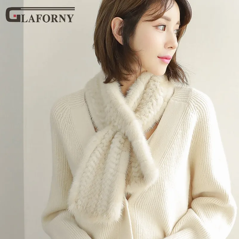 Glaforny корейский женский норка трикотаж шарф осень и зима женский утолщенный теплый меховой шарф двойной крест шейный платок