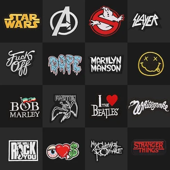 

DIY (46 Style can Choose) Stranger Things Rock Metal Band Patch Star Wars Letter Iron On Embroidered Patches For Clothes Stripes